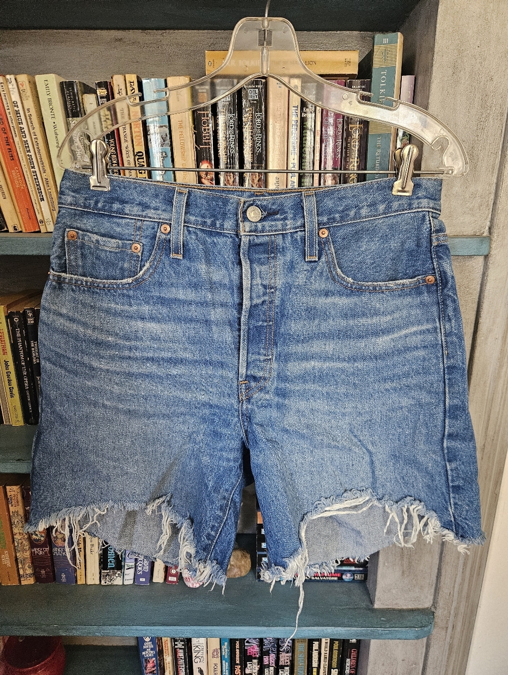Levi's 501 Blue Distressed High-Rise Denim Shorts Size 29